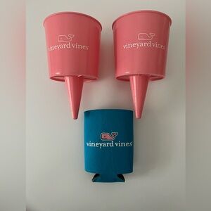RARE-Vineyard Vine Pink Sand Cups and Blue Drink Koozie